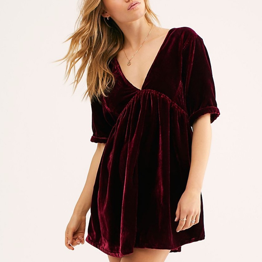 Free People Ivy Velvet Mini Dress (Pomegranate)